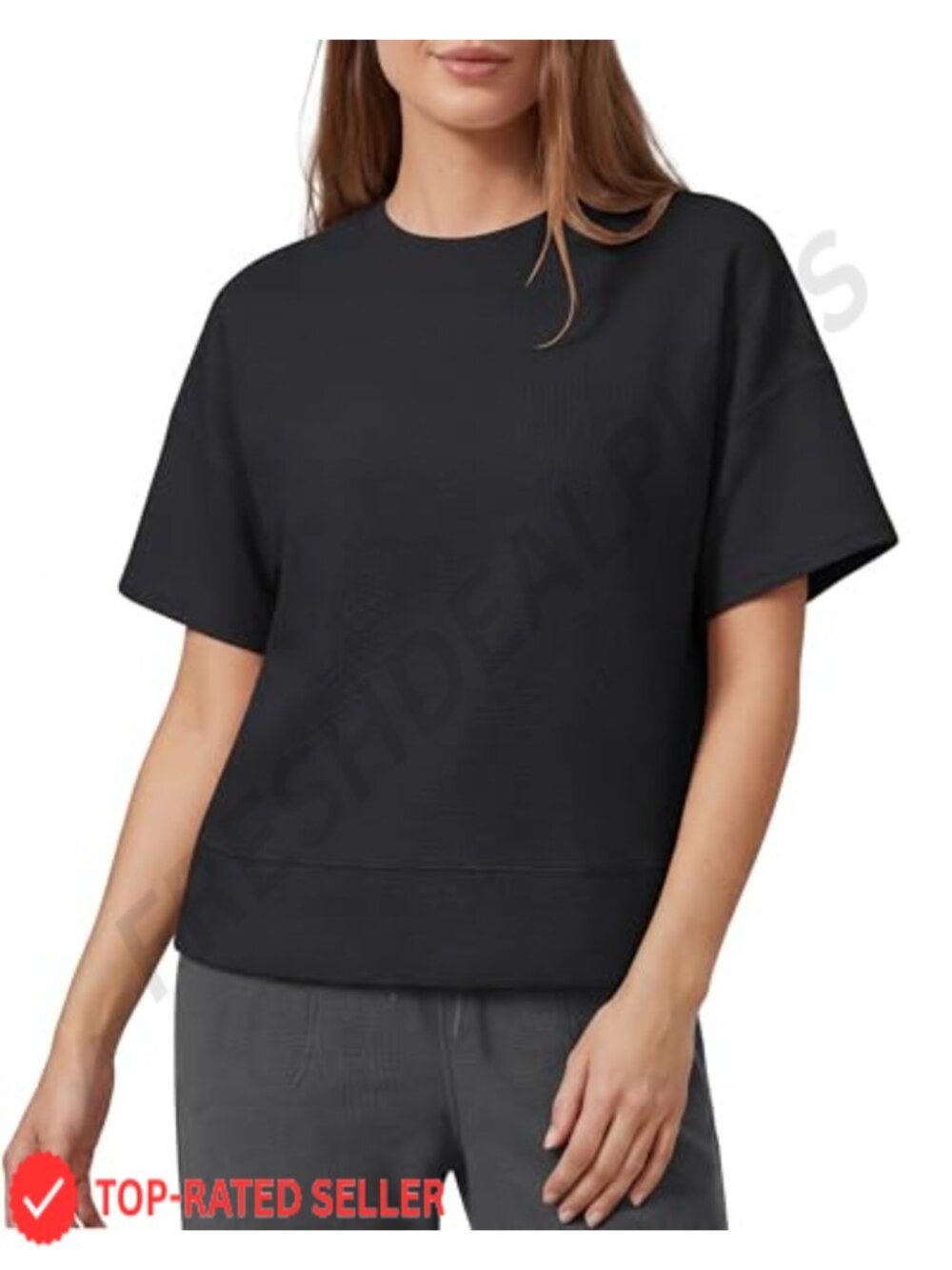 Waffle Knit Short Sleeve T-Shirt Breathable Casual Crew Neck Top